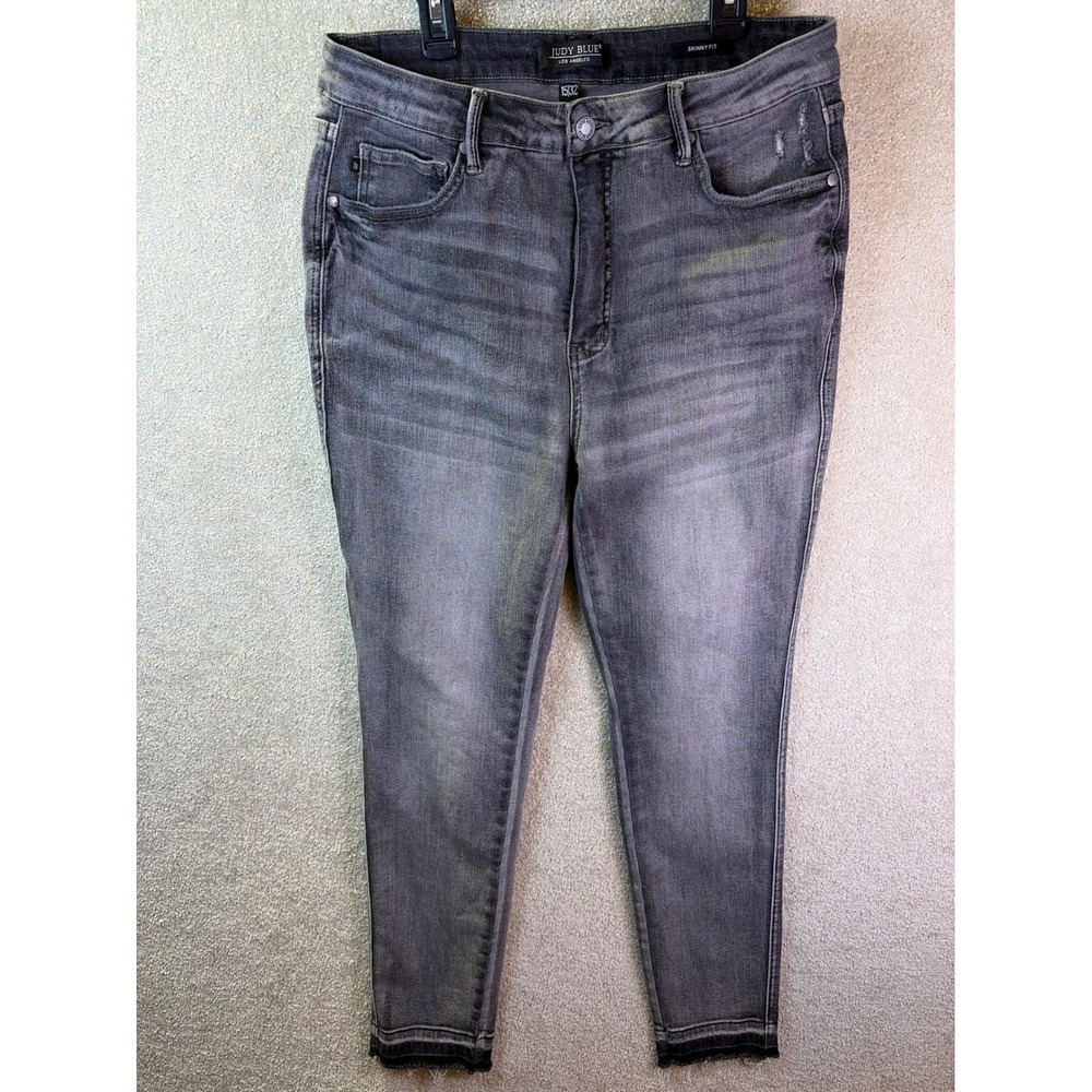 Judy Blue Skinny Jeans Women 15 (Fits 32x28) Gray High Rise Raw Hem Distressed - Picture 2 of 8